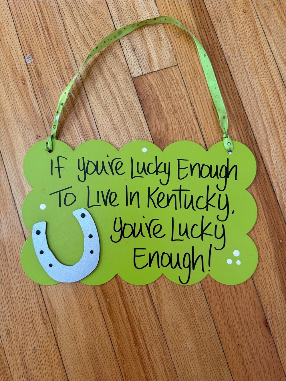 Green Kentucky Lucky Horseshoe Wall Sign - Home Party Decor